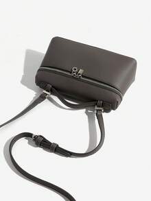 1 Túi đeo chéo vuông PU vân vải trơn màu trơn, thích hợp cho thời trang hàng ngày và đi chơi của phụ nữ - Xám - Xem 4