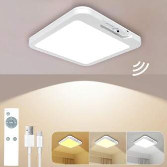 智能162颗LED吸顶灯，带人体感应功能，三种色温模式（6500K/3000K/4500K），内置5000mAh可充电电池，可调光定时感应，配备红外遥控器，适用于衣柜、淋浴间、走廊、露台等场所。