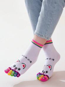 1/2/4/6 Pairs Women Colorful Interesting Pattern Comfortable Latex Five Toe Socks - Multicolor - View 7