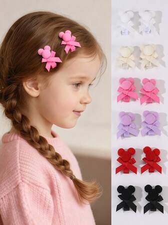 Set de 2/12 agrafe de păr cu fundă din material textil cu nervuri, multicolore, pentru fete, potrivite pentru decorarea zilnică