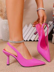 Sandalias de tacón de gatito de punta afilada para mujer - Rosa Fucsia - Ver 3