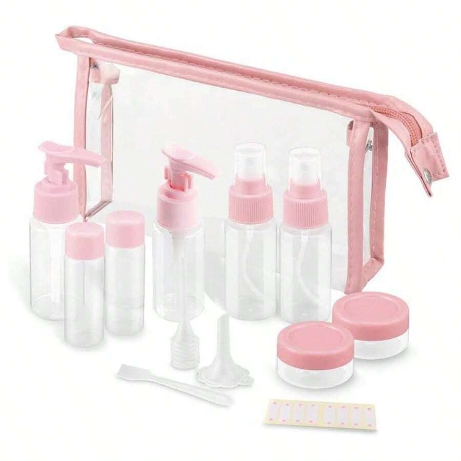 Travel Bottles Kit, TSA Approved Leak Proof Portable Toiletry Containers Set, PET Flight Size Cosmetic Containers Lotion, Shampoo, Soap, Set Of 11 - 粉色 - 查看 1