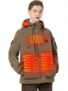 Chaquetas calentadas para mujer con batería de 10000 mAh, chamarra calentado para mujer, impermeable, resistente al viento, con capucha para exteriores - Caqui - Ver 1
