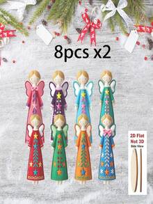 8 piezas de decoraciones de ángeles coloridos - Colgante de ángel plano 2D de madera artificial de 4.7 pulgadas con estrella y patrones florales, en colores brillantes de rosa, azul, verde, rojo, dorado y blanco, adorno para árbol de Navidad, etiqueta de regalo, decoración para fiestas y el hogar (no requiere electricidad, adecuado para múltiples festividades), Adorno de ángel para árbol de Navidad, diseño plano 2D