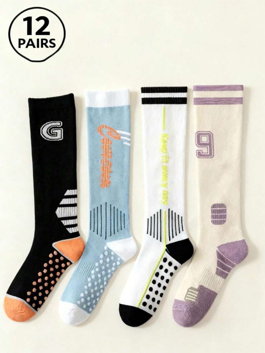 12 زوج جوارب رياضية ملونة للنساء، ذات امتصاص للرطوبة ومطاطية، مناسبة للارتداء اليومي - متعدد الألوان - مشاهدة 1