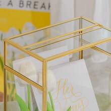 1pc Wedding Glass Card Box With Slots And Lock, For Weddings, Home Birthday Party Tabletop Decor, Gold, Transparent Envelope Glass Container (Tempered Glass) 8 X 5.5 X 11.3 Inches