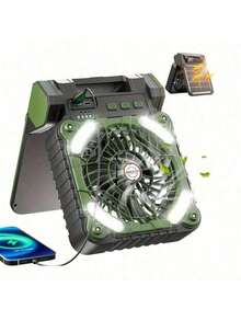 Ventilador solar de 5200mAh, ventilador de camping con panel solar, ventilador portátil para exteriores, linterna LED, ventilador silencioso con batería para picnic, barbacoa, pesca, viaje