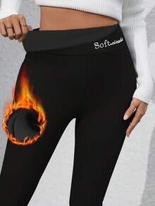 Women'S Warm Plush-Lined High Waist Leggings - Thermal Insulated Winter Pants With Elastic Waistband, Soft Plush & Smooth Outer Fabric, Casual & Casual Attire - Cozy Cold Weather Leggings Women's High-Waist Fleece-Lined Leggings - Warm Elastic Tights For Autumn And Winter, Women's Thickened Casual Sports Pants, Solid Color Non-See-Through Fabric, Shaping Legs, Thick And Warm, Suitable For Outdoor Activities, Running, Fitness, Yoga, Women's Fleece-Lined Leggings For Outer Wear, Winter Fleece-Thickened Plush Pants, Warm Home Pants, Washable, Suitable For Cold Weather, Soft Lining, Elastic Fabric - 黑色 - 查看 4