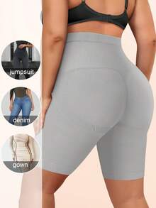 Morelect Bragas moldeadoras de talla grande para mujer, bóxers de talla grande, pantalones cortos moldeadores con botones delanteros, patchwork floral, control de abdomen de cintura alta - Gris - Ver 4