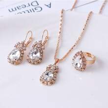 Teardrop Jewelry Set, Necklace And Earrings Customized With Colorful Rhinestones, Bridal Jewelry Set. - Gold - View 7