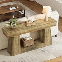 LITTLE TREE Console Table For Living Room, 63" Farmhouse Sofa Table With Storage For Entryway & Hallway, Narrow Long Rustic Design Behind Couch, Oak Finish Versatile Storage Solution - màu nâu - Xem 5