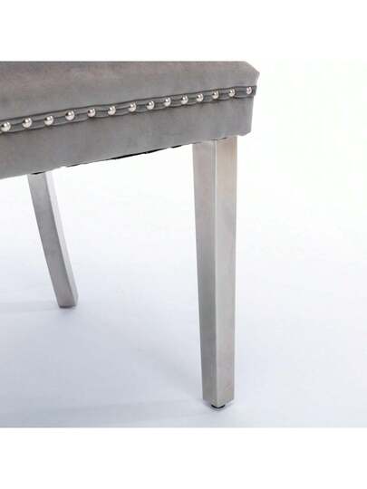 Furniture, Nikki Moderne Collection, High End Upholstered Solid Wood Contemporary Dining Stoel Chrome Stainless Steel Legs Nail Ornament, Set Of 2, Grijs Chrome, DE1701GY view 10