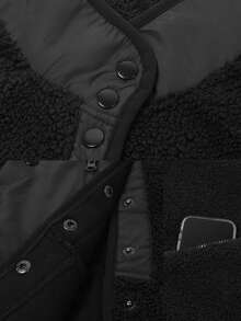 Women's Pellet Fleece Jacket,Soft Fuzzy Long Sleeve Short Winter Coat,Button Down Cozy Plush Outerwear - 黑色 - 查看 6