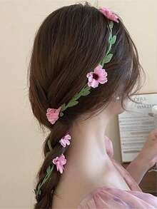 1pc Realistic Floral Headpiece, Boho Style Flower Crown Headband For Brides, Handmade Bohemian Headpiece Suitable For Festivals, Travels, Parties, Weddings, And Photo Shoots