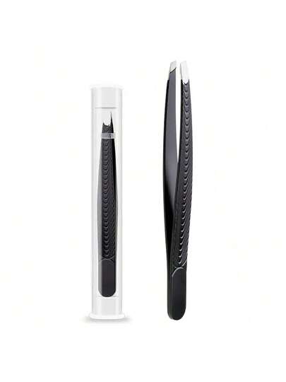 Precision Tweezers Hair Plucker Men And Women - Slanted Tip Effortless Hair And Eyebrow Grooming - Black