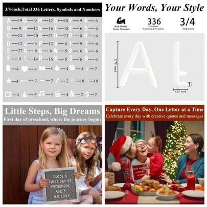 3/4 Inch Plastic Letters 336Pcs White Felt Letter Board Accessories, White Characters Message Display, Plastic Pack Board Sign