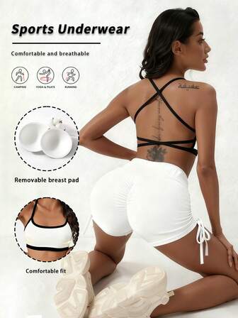 YZMJAFU 1 Piece Women's Sewing Line Contrast Bra; Sports Bra Without Back Support; Yoga Fitness Running Anti-Shock High Support Bra.