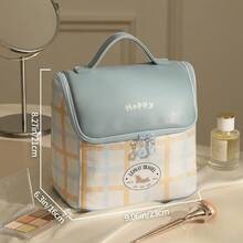 Bolsa de maquillaje bolsa de cosmeticos portatil organizador de maquillaje de viaje de gran capacidad para mujeres neceser de aseo para niñas que viajan con asa y divisor Azul - azul - Ver 4