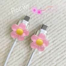 2pcs Floral Transparent Charging Port Protector, Daily Casual Accessory Cable Protector, Charger Protector - Hot Pink - View 6