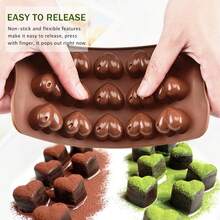 1 Pc Silicone Chocolate & Caramel Hard Candy Mold – For Fat Bombs Snacks & Truffles, Features Square, Round, Heart, Star, Flower Shapes, Great For Valentine's Day DIY Sweet Treats