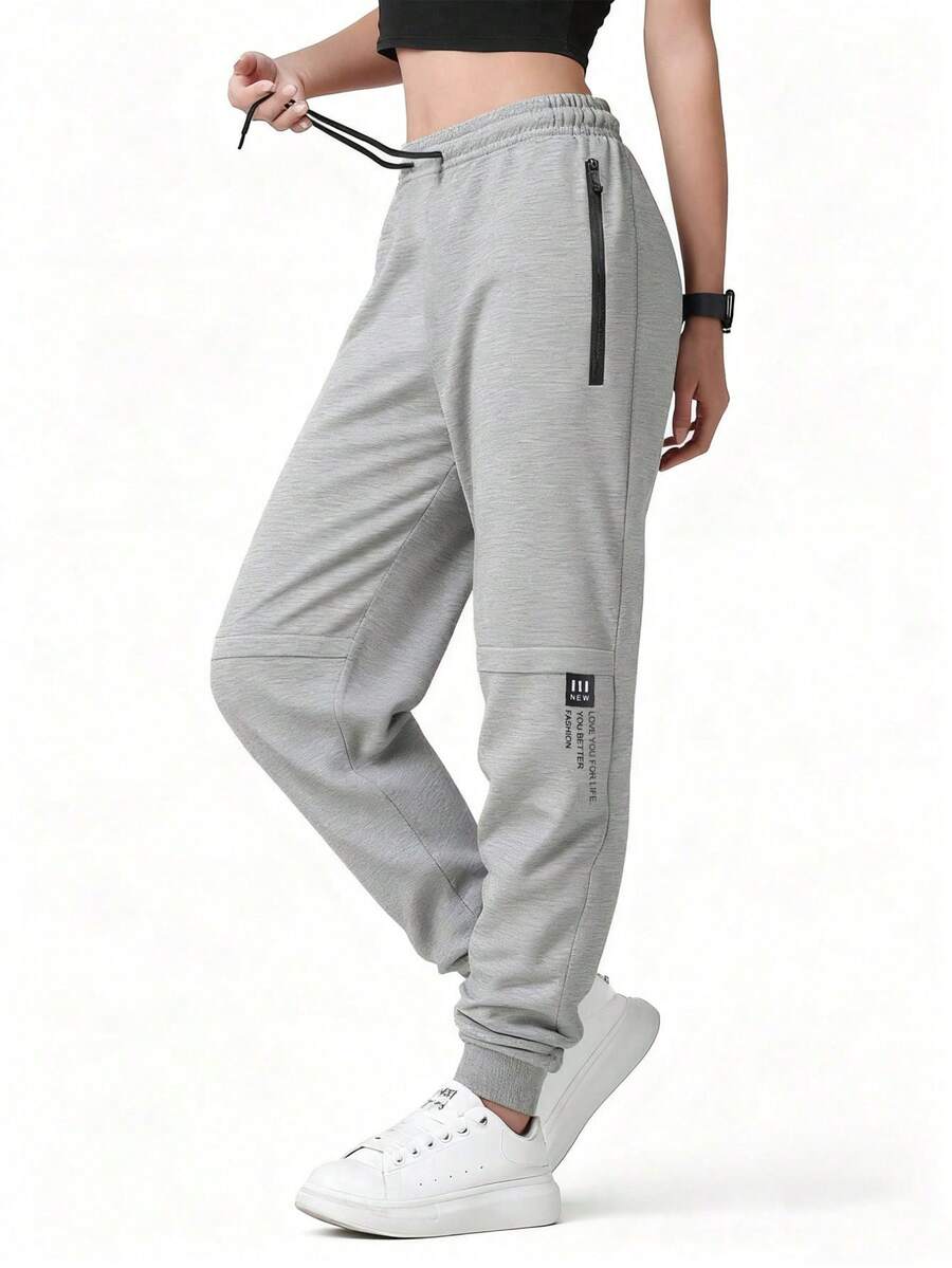 Women's Solid Color Pocket Zipper Casual Minimalist Daily Versatile Loose Pants, Suitable For Spring, Autumn And Summer