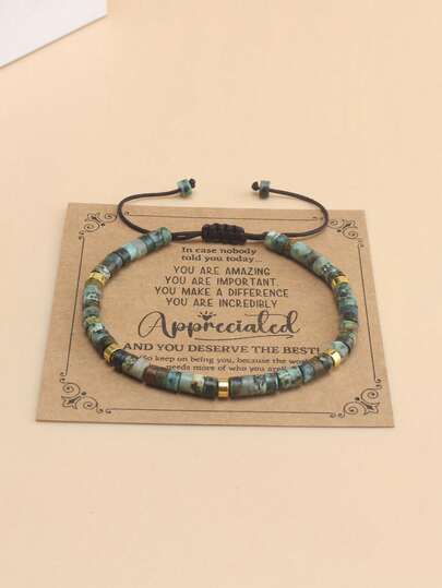 1pc Vintage Natural African Sandalwood Men's Bracelet, Lucky Jewelry, Fashionable 18K Gold Plated 304 Stainless Steel Spacer Beads & Natural Stone Beaded Handmade Adjustable Bracelet, Suitable For Daily Wear And Holiday Gifts