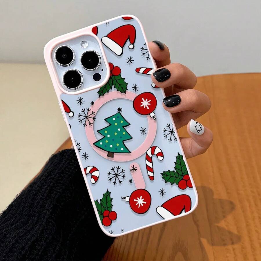 Funda navideña para phone 17 Pro Max (1 unidad), diseño de árbol, sencilla y elegante, con imán, compatible con los modelos 11/12/13/14/15/16/17//Pro/Plus/Pro y S22/223/824/S25/Ultra/FE, y compatible con carga inalámbrica. Ideal para regalar a amigos, también se puede usar en ocasiones especiales como Año Nuevo, San Valentín, etc. - Rosa - Ver 1