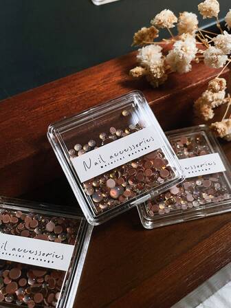 1 Box Coffee Color Flat Bottom High Transparency Glass Pearl Nail Art Decorations, Suitable For Nail DIY Crafting