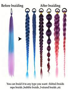 Bộ 2 phụ kiện tóc ombre cầu vồng nhiều màu sắc - Phụ kiện không thể thiếu cho tiệc tùng, tóc đuôi ngựa tết, có các lựa chọn màu hồng/xanh dương/tím - Tóc giả sợi tổng hợp nhẹ và bền, phù hợp cho lễ hội, tiệc tùng, cosplay, phụ kiện thời trang K-Pop. - Nhiều màu - Xem 9