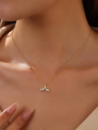 1 pieza Collar con colgante de cola de sirena de plata de ley 925 con circonita cúbica, de moda y minimalista, adecuado para uso diario, vacaciones, citas y como regalo para amigos
