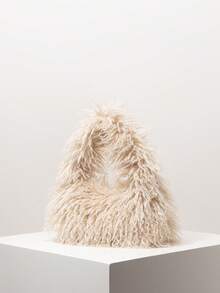 纯色毛绒糖果色手提包、单肩包、毛绒钱包、流浪包、圣诞包、女士礼物，适合秋冬季节，Y2K风格，可爱，适合日常、购物和约会 - 杏色 - 查看 2