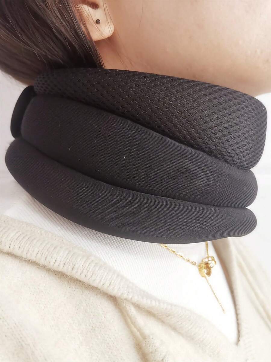1pc 3-Level Adjustable Black Neck Corrector Brace, Breathable Foam Neck Support For Home Use, Prevents Slouching, Protects Spine, Sports Neck Brace - Black - View 1