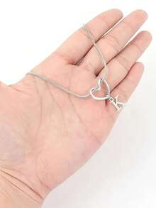 Women's Minimalist Heart & 26 Initials Pendant Necklace - Fashion Versatile Jewelry For Daily Wear & Lover Gift - Silver - View 4