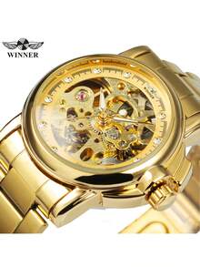 T-WINNER 1pc Fashion Elegant Ladies Watches Top Brand Luxury Skeleton Automatic Mechanical Watch For Women Stainless Steel Strap Business Casual Wristwatches Gifts With Box