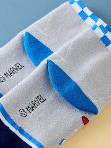 Marvel 10/5 双儿童袜子，超级英雄蜘蛛侠，男童厚保暖毛巾袜，韩国卡通女童冬季袜子，透气婴儿/学生袜 - 彩色 - 查看 10