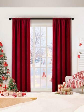 1pc Burgundy Velvet Curtain, Thick European Style Thermal Insulation Curtain, Festive Home Decor Curtain Suitable For Living Room, Bedroom Windows And Doors, Warm, Multiple Sizes Available