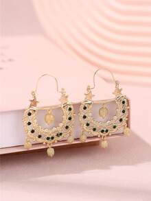 1 Pair Moroccan Style Hollow Hedgehog Metal Pendant Earrings With Rhinestones, Semicircle Pendant Earrings For Middle Eastern Wedding, Party, Festival Valentine's Day Accessories - Earrings - View 10