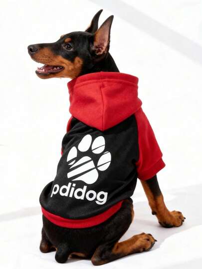 LUCKIE LABO 1pc Colorblock Paw Print Cat & Dog Polyester Hoodie, Anti-Flea, Reduce Shedding, Warm & Breathable, Suitable For Indoor & Outdoor Pets