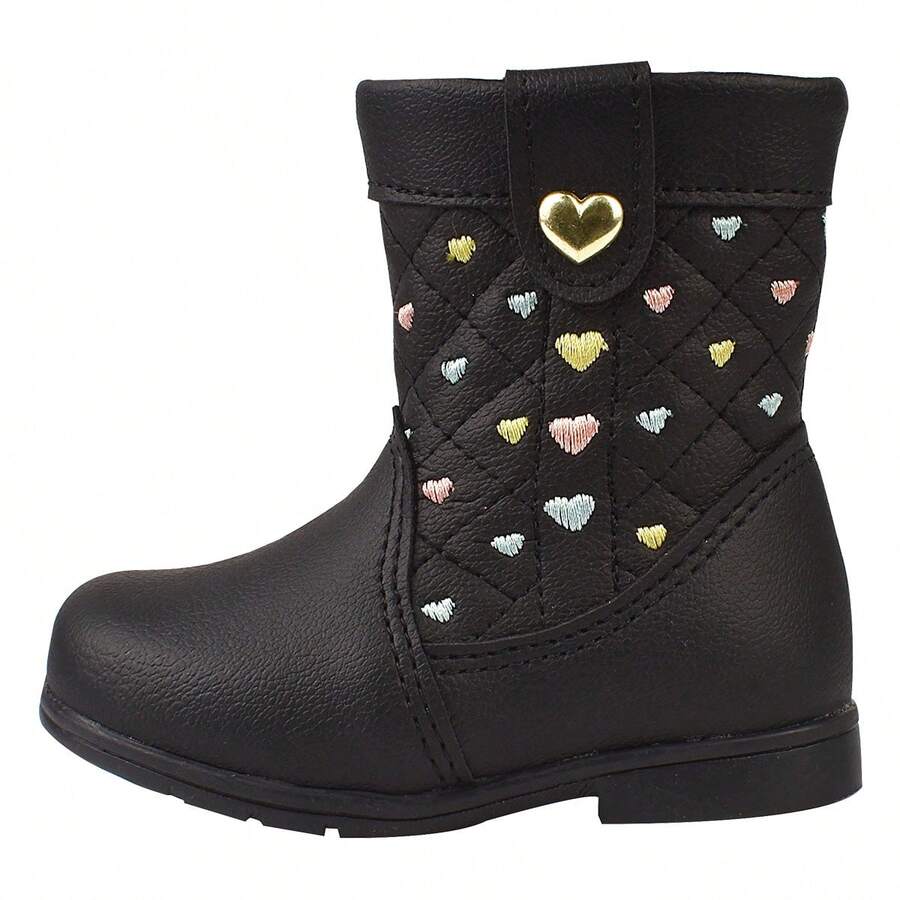 Bota baby bordados corações menina bota infantil feminina - Preto - Visão 1