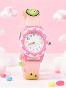 1pc Cute Fruit Print Pink Band Quartz Watch, Suitable For Birthday Gift, Year-End Promotion, Christmas Gift - Multicolor - View 12