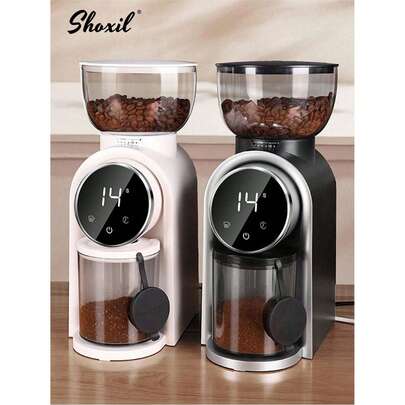shoxil 1pc Electric Coffee Grinder With Touch Screen – 25 Adjustable Grind Settings For Espresso, Drip, French Press & Cold Brew | Precise Dosing & Quiet Operation | Perfect For Home Baristas, Office Coffee Stations & Cafe Counters, Saudi National Day