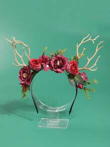 1pc Cute Deer Antler Headband, Floral Branch Wreath Headpiece, Nature Inspired Decor Prop For Photo Shoot, Women Hair Accessories - 22423 - View 5