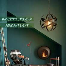 Industrial Plug-in Globe Pendant Light E26 Base Vintage Spherical Hanging Lights Lantern 14.76ft Power Cable and ON/Off Switch for Living Room Kitchen Restaurant (without bulb) - Tipo de Enchufe A USA (110-127V) - Ver 4