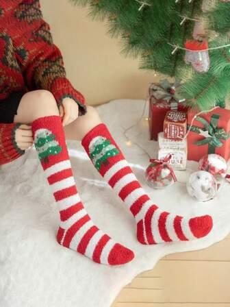 Christmas Stockings, Coral Fleece Floor Stockings, Autumn And Winter Fleece Thickened Festival Gift Stockings, Cute Reindeer Snowman Women's High Stockings, Christmas Home Long Stockings, Warm Fleece Stockings, Cute Long Stockings, Santa Claus Stockings, Can Be Used As Christmas Gifts, Home Christmas Atmosphere Decoration, Family Photo Props