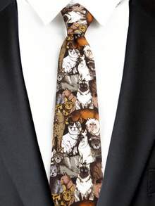 1pc Men's Fashion Cat Tie, 8cm Animal Print Necktie - Multicolor - View 2