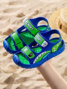 1 Pair 2026 New Summer Boys Sandals, Casual Beach Shoes, Hook And Loop, Elementary School, Toddler, Kids Outdoor Leisure Sports Sandals - Blue - View 2
