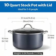Cooking Pot, Large Non Stick Induction Stock Pot With Lid, All Stove Compatible, Aluminum Soup/Stew Pot For Large-Batch Cooking, Grey - 10 誇脫(11 吋) - 查看 2