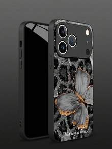 1个可定制姓名时尚彩色蝴蝶豹纹钢化玻璃手机壳，兼容 17 Pro Max/17 Air/16 Pro Max/15 Pro/14 Plus/13 Pro/12 Pro Max/11/Xs Max/8/7/6 Plus、S23 Plus/S24 Ultra/S25 Ultra/A55/A56/A32/A36，以及Redmi K40S/Note 11 E/Note 13 Pro Plus，送给亲朋好友的个性化礼物，国际版，非国内版 - 黑色 - 查看 5