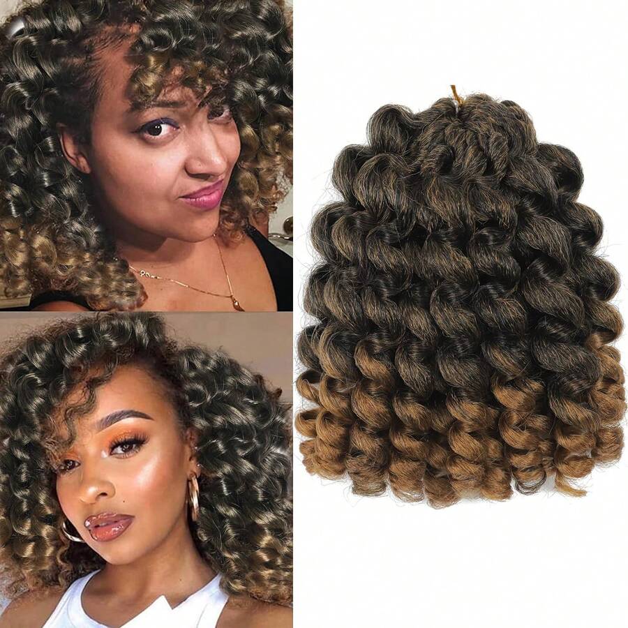 8/10/12英寸牙买加弹力卷曲钩针辫子假发，卷曲弹力钩针辫子接发，扭辫钩针假发 - 彩色 - 查看 1