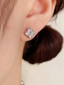 1 Cặp/3 Cặp Hoa tai đinh tán bằng bạc Sterling 925 mạ Zirconia sang trọng thanh lịch dành cho nữ, Thích hợp cho hàng ngày, tiệc tùng, quà tặng cho bạn bè, Hoa tai mùa thu, Quà tặng Giáng sinh, Phụ kiện trang sức bạc thiết kế chữ C kép - Hoa tai 2 - Xem 2